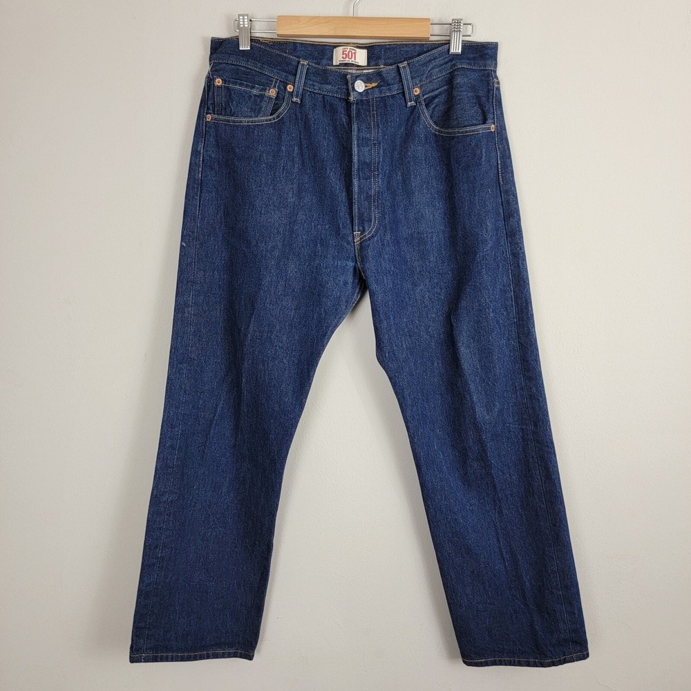Levis 501 Straight Leg Button Fly Denim Jeans Mens W36 L30 Blue Mid Rise Pockets